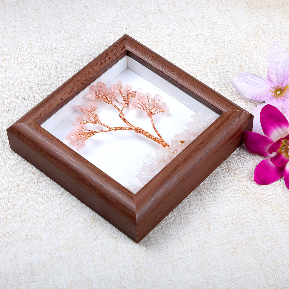 Rose Quartz Tree with Frame Decorative Spiritual Piece