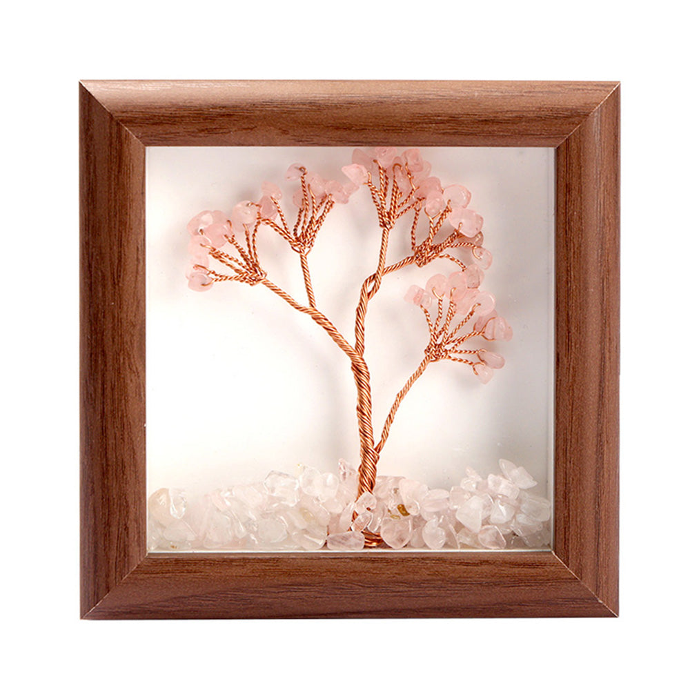 Rose Quartz Tree with Frame Decorative Spiritual Piece