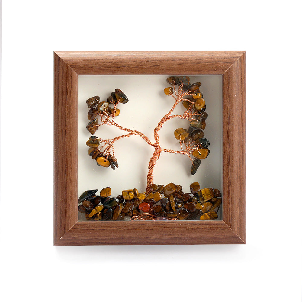 Tiger Eye Tree with Frame Decorative Spiritual Piece