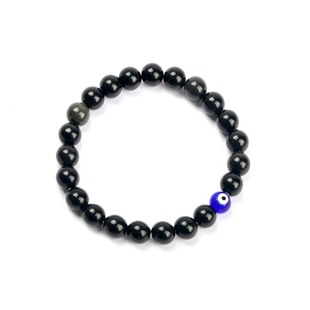 Black Obsidian Evil Eye & Golden Pyrite Bracelet Combo | Protection & Wealth Energy