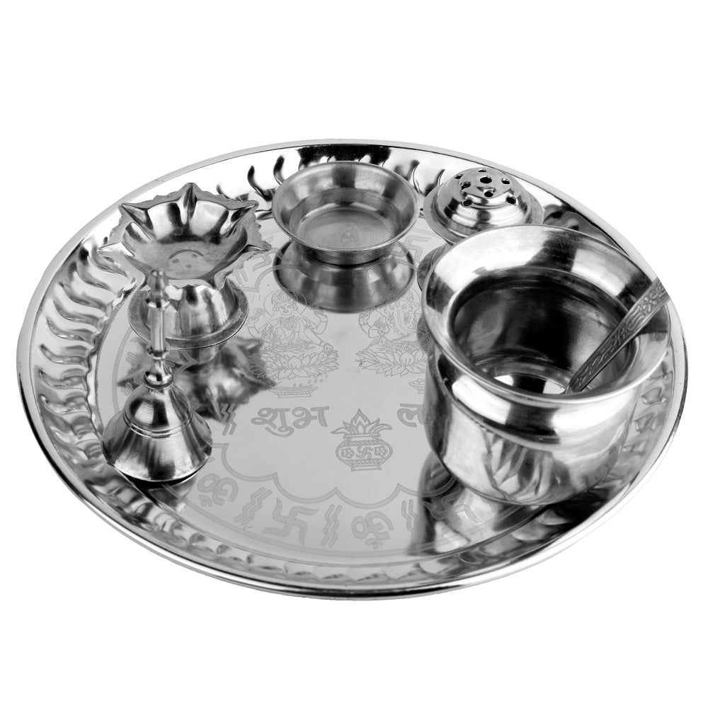 Silver Plated Pooja Thali Metal Aarti Plate