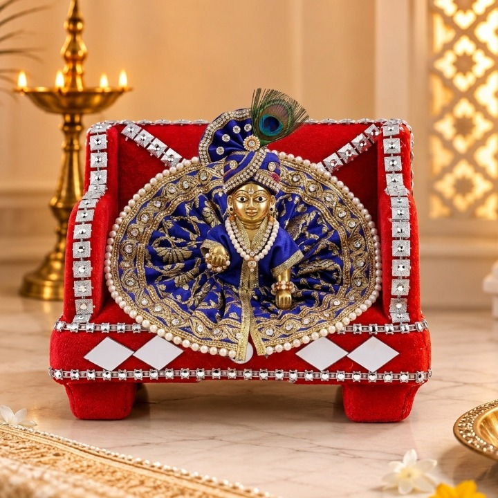 Royal Handcrafted Velvet Singhasan for Laddu Gopal - Small