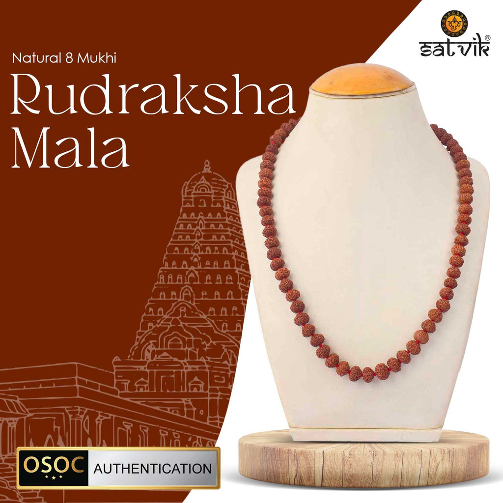 Original 8 Mukhi Rudraksha Mala – 108 Beads for Obstacle Removal, Success & Protection. India’s Largest Pooja Accessories Brand - www.satvikstore.in 