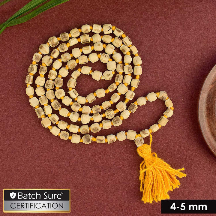 100% original 4-5mm Tulsi Kanthi Jap Mala made from natural Tulsi wood beads for chanting and spiritual devotion. India’s Largest Pooja Accessories Brand – www.satvikstore.in
