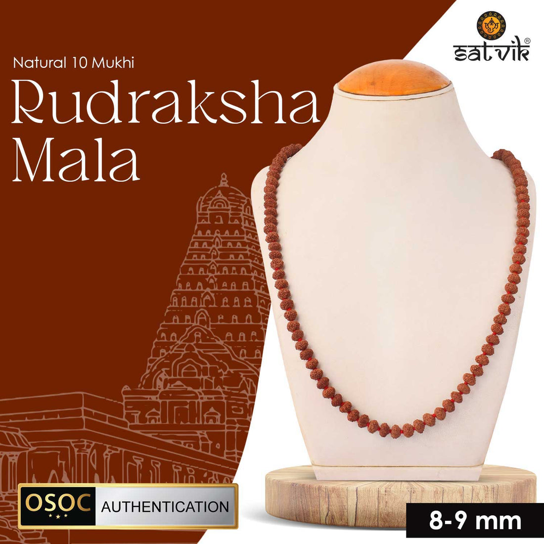 Original 10 Mukhi Rudraksha Mala with 108 Beads for Meditation and Divine Protection. India’s Premium Jap Mala Store - www.satvikstore.in