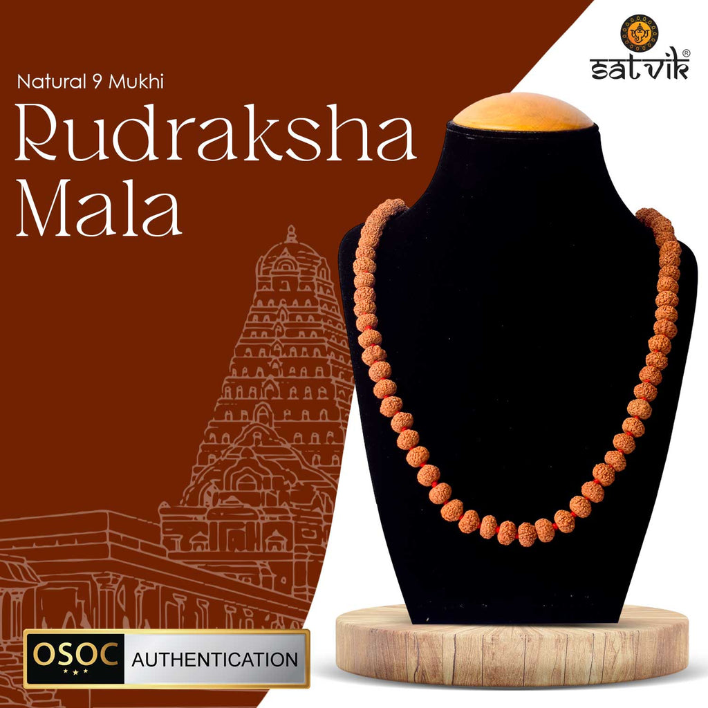 Original 9 Mukhi Rudraksha Mala – 108 Beads for Strength, Protection & Spiritual Power. India’s Largest Pooja Accessories Brand - www.satvikstore.in 