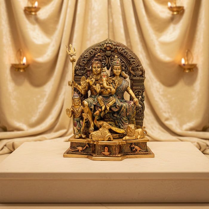 Shiv  Idol of 11.8 Inch Handcrafted Brass Shiv Parivaar Statue featuring Lord Shiva, Parvati, Ganesha, and Kartikeya – Perfect for temple or home decor. India's Largest Puja Accessories Brand - Satvik No 1 Brass Idol Collection.