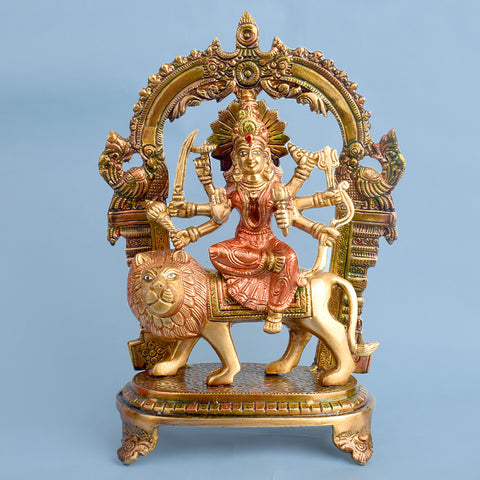 11.8 Inch Stunning Sherawali Mata Idol Brass Statue featuring intricate detailing, perfect for spiritual home decor, temple worship, and devotional gifting. India’s Largest Brass Idols Brand - www.satvikstore.in