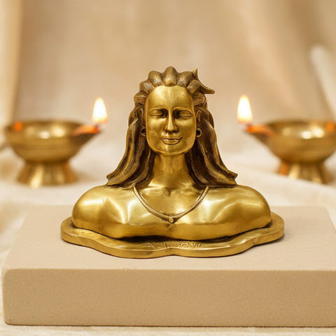 11 Inch Brass Adiyogi Statue – Sacred Decor for Home Temple and Meditation Space, Symbolizing Inner Peace and Shiva Energy. India's Largest Puja Accessories Brand - Satvik No. 1 Brass Idol Collection 
