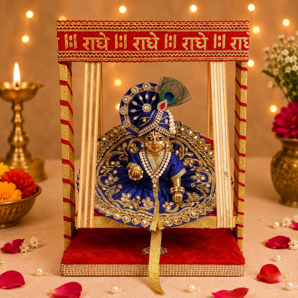 Laddu Gopal Ji Jhula with Radhe Radhe Print