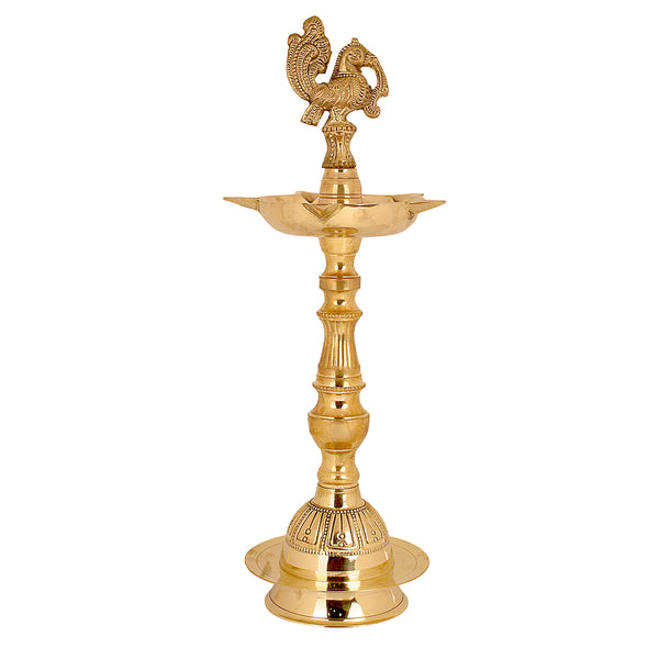 13 Inch Embossed Brass Peacock Kerala Samai Diya