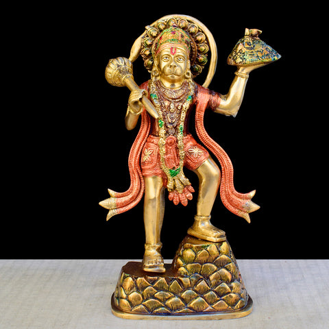 14.2 inch brass Kesari Nandan Hanuman idol, representing strength, devotion, and divine protection. India’s Largest Brass Idols Brand - www.satvikstore.in
