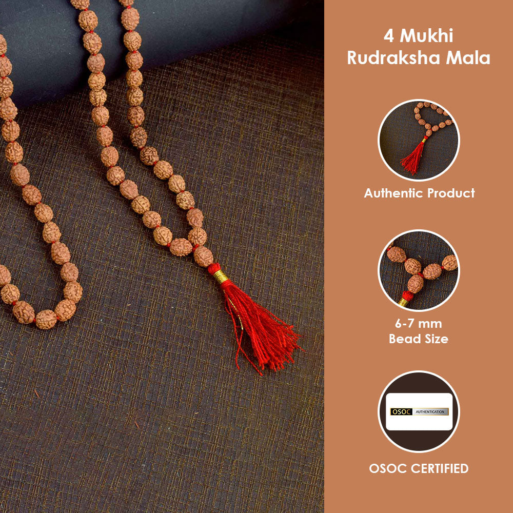 4 Mukhi Pathariya Rudraksha mala 6-7mm