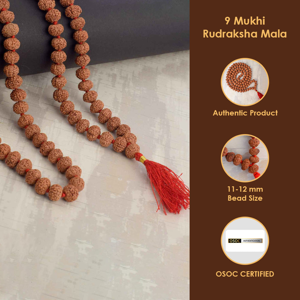 9 Mukhi Pathariya Rudraksha Mala 9-10mm