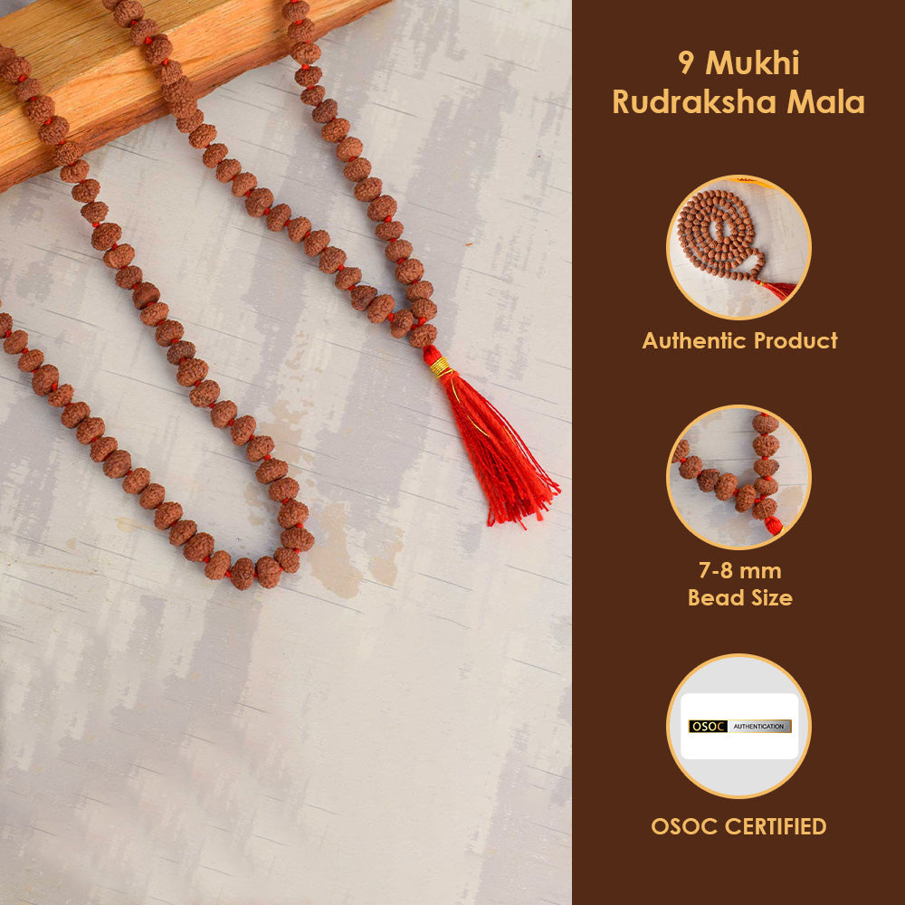9 Mukhi Pathariya Rudraksha Mala 7-8mm