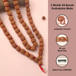 5 Mukhi Rudraksha Kantha Mala with 54 Beads Velvet Thread