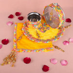 11 Pc Yellow Embroidery Karwa Chauth Thali Set