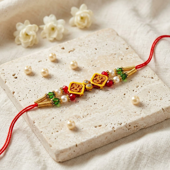 Devotional Twin Om Symbol Stone Studded Designer Rakhi