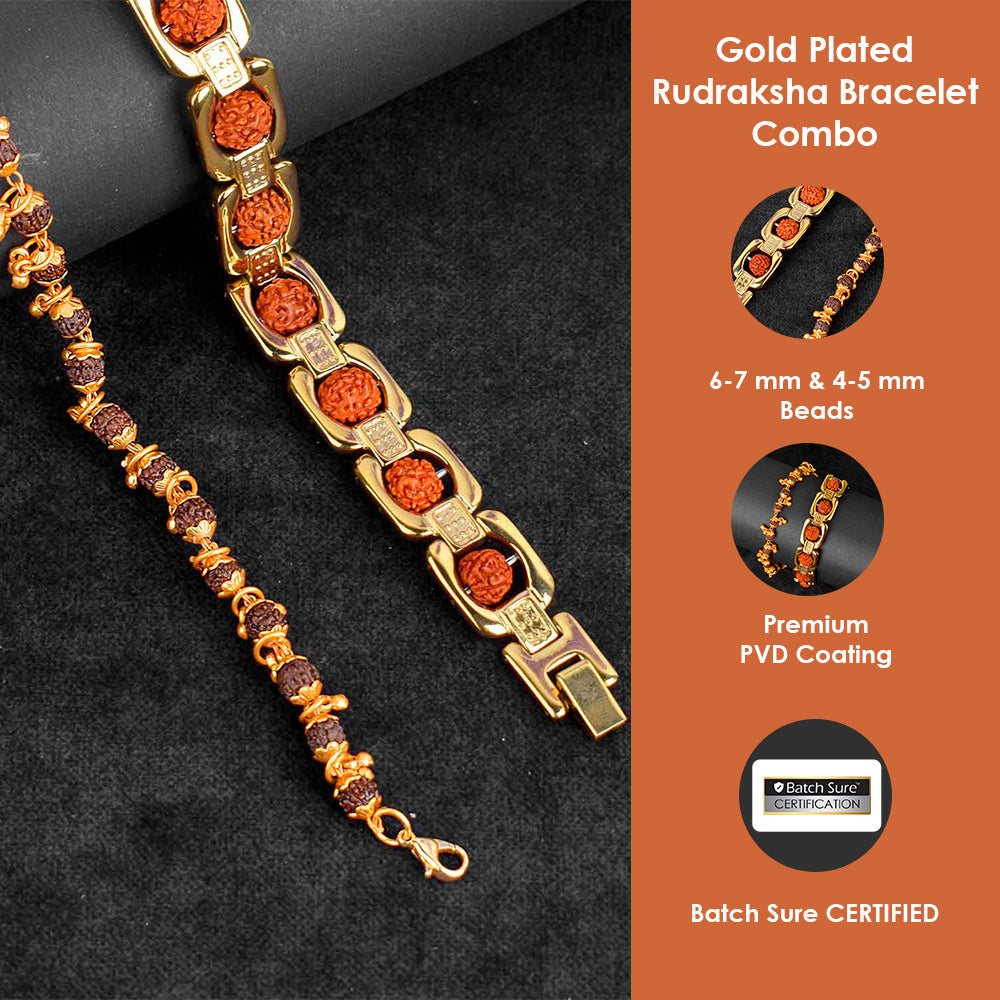 Premium PVD Coated Gold Plated Rudraksha Bracelet Combo