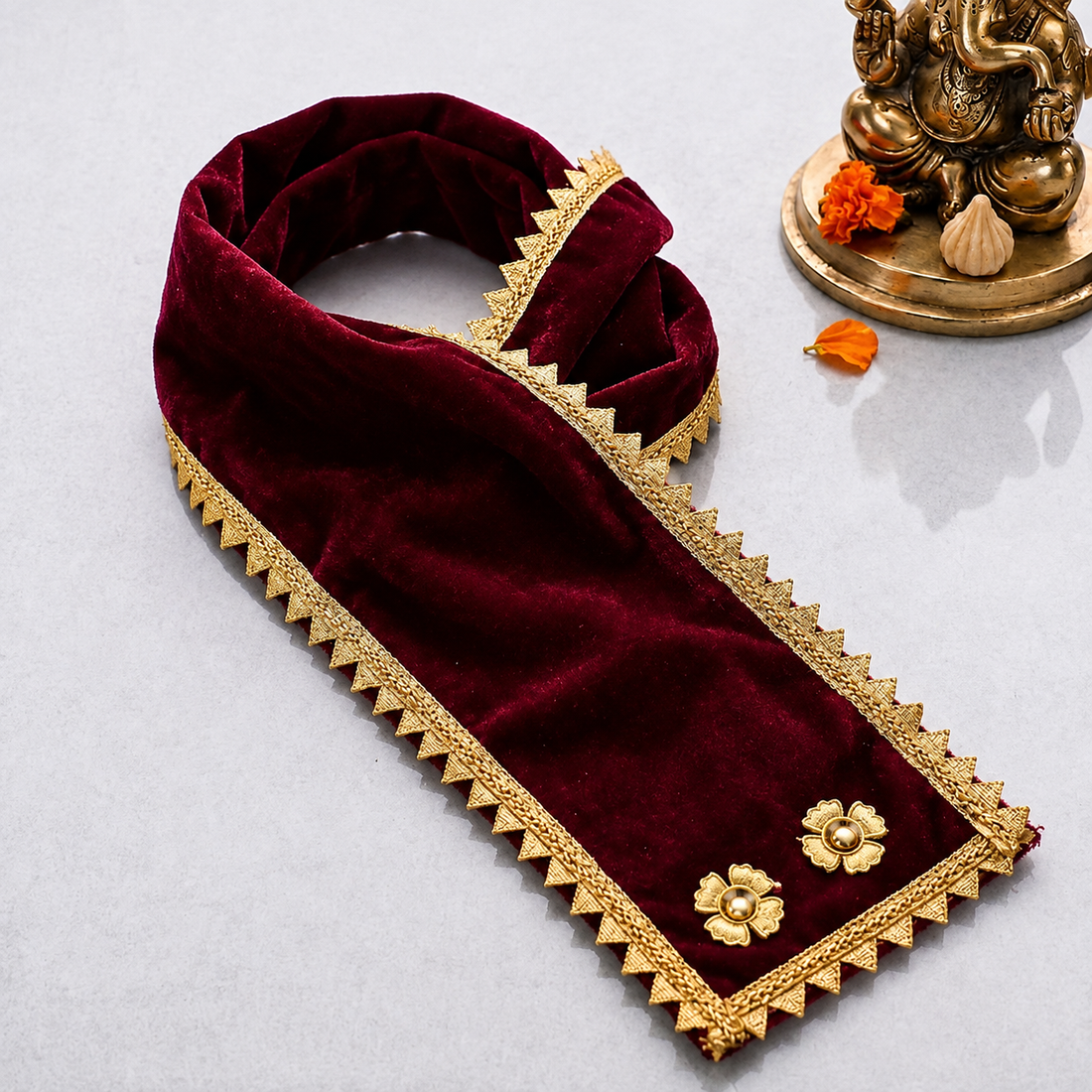 Premium Decorative Maroon Velvet Ganpati Idol Patka