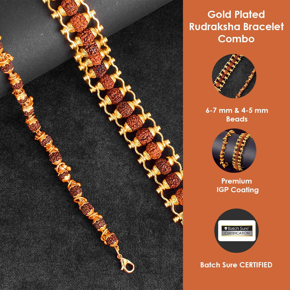 Gold Plated Rudraksha Bracelet with Premium IGP Coating (Combo)