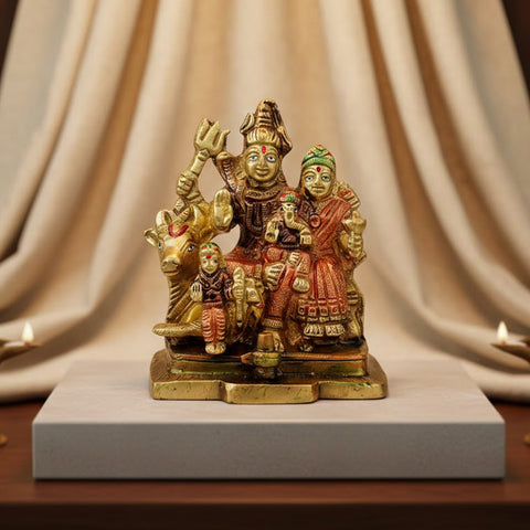 4 Inch Brass Shiv Parivaar Statue depicting Lord Shiva with Parvati, Ganesha, and Kartikeya in exquisite detail — ideal for home temple and spiritual décor. No.1 Brass Idol Store www.satvikstore.in 