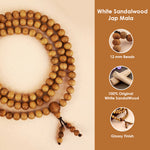 Certified 12mm 100% Original Authentic Mysore White Sandalwood (Chandan) Jap Mala