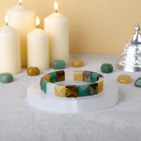 Money magnet flat rectangular bead healing stone bracelet with pyrite aventurine citrine crystals. India’s Largest Pooja Accessories Brand - www.satvikstore.in