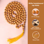 Certified 8-9mm 100% Original Authentic Mysore White Sandalwood (Chandan) yellow thread Jap Mala