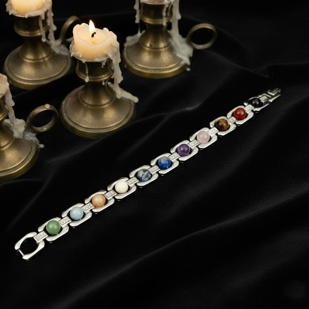 11 Chakra Silver Plated Bracelet – Unisex Spiritual Wear