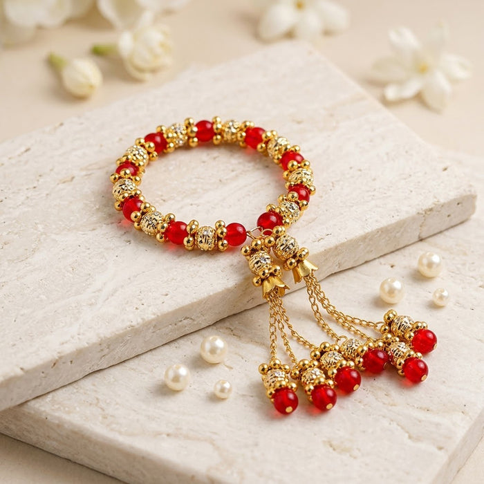 Elegant Red Beaded Lumba Rakhi