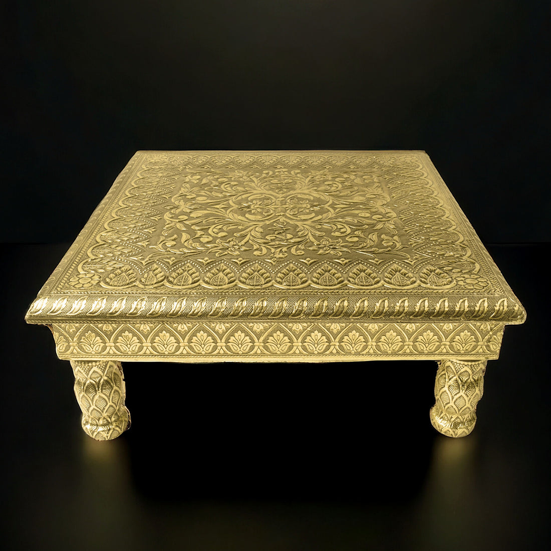 Elevated Artistry: Embossed Pattern Wooden Chowki
