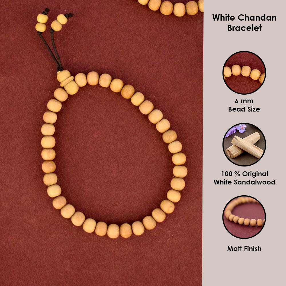 100% Original 6mm White Chandan Bracelet for Peace & Inner Calm