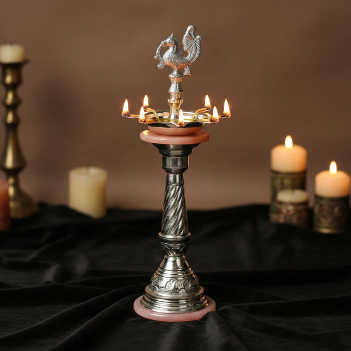 Silver Fancy Kerala Diya – Traditional Pooja Oil Lamp Spiritual Use