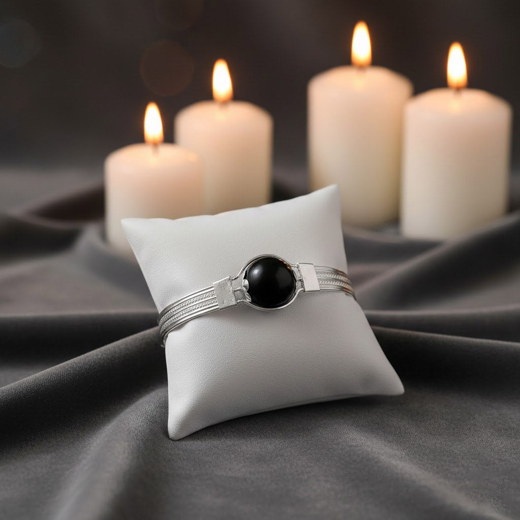 Ebony Wood Karungali Silver Plated Kada Authentic Spiritual Wear
