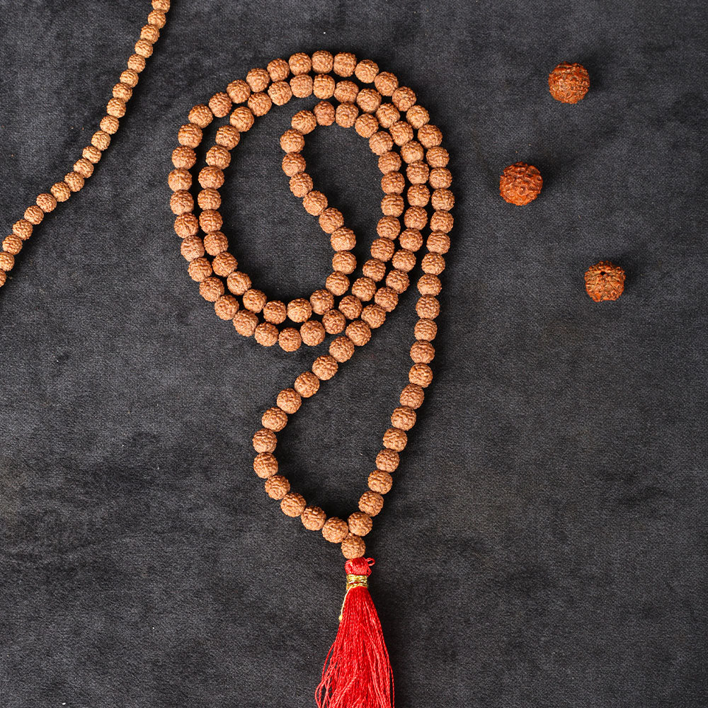 5 Mukhi Pathariya Rudraksha Mala 108 Beads 6mm