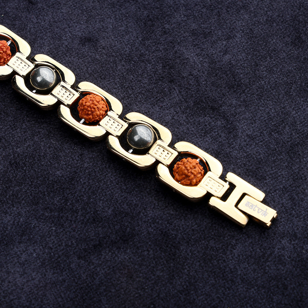 Gold Plated Pyrite Rudraksha Bracelet Premium IGP Coating