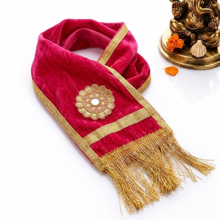 Designer Pink Velvet Ganpati Idol Patka with Gold Tassels