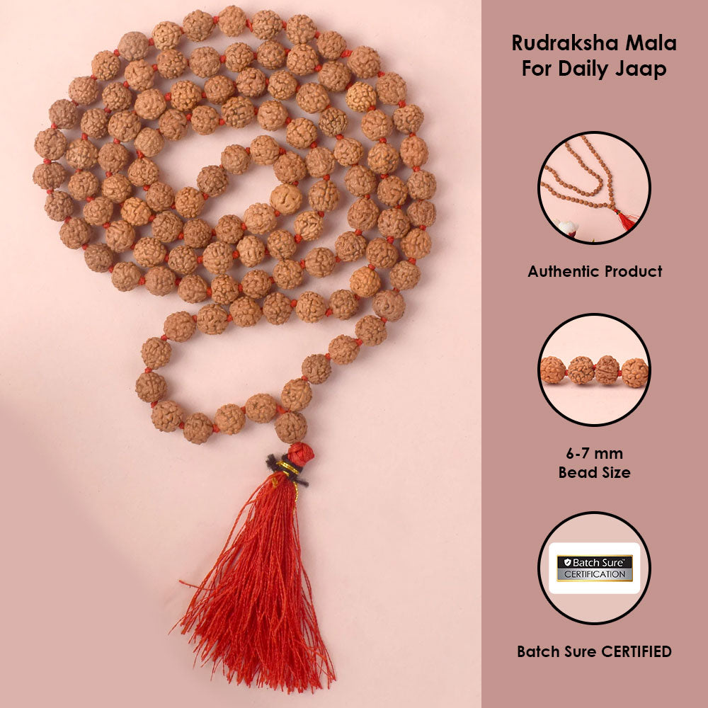 5 Mukhi Pathariya Rudraksha Mala for Daily Jaap 6-7mm