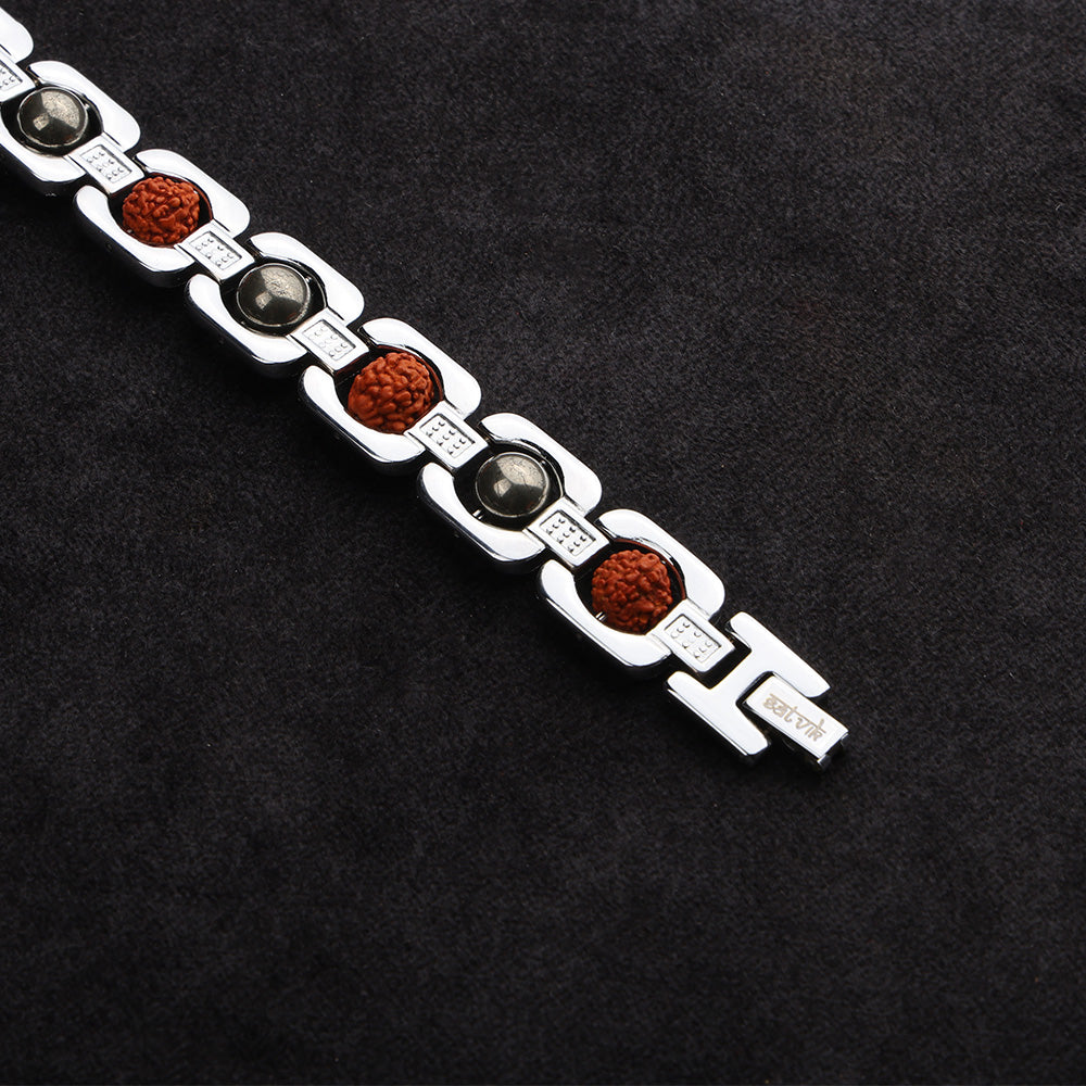 Silver Plated Pyrite & Rudraksha Bracelet Unisex Spiritual Wear