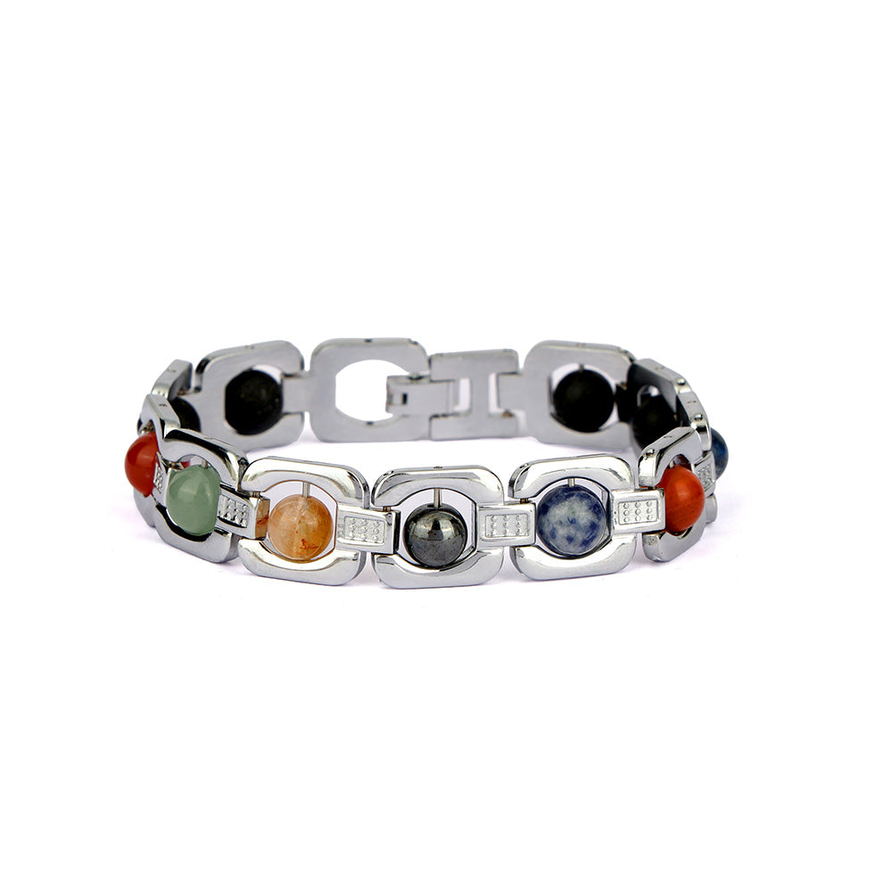 7 Chakra Silver Plated Bracelet – Unisex Spiritual Wear