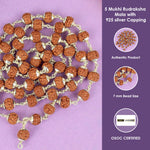 Hallmarked 925 Pure Silver 5 Mukhi Rudraksha Mala with silver Capping