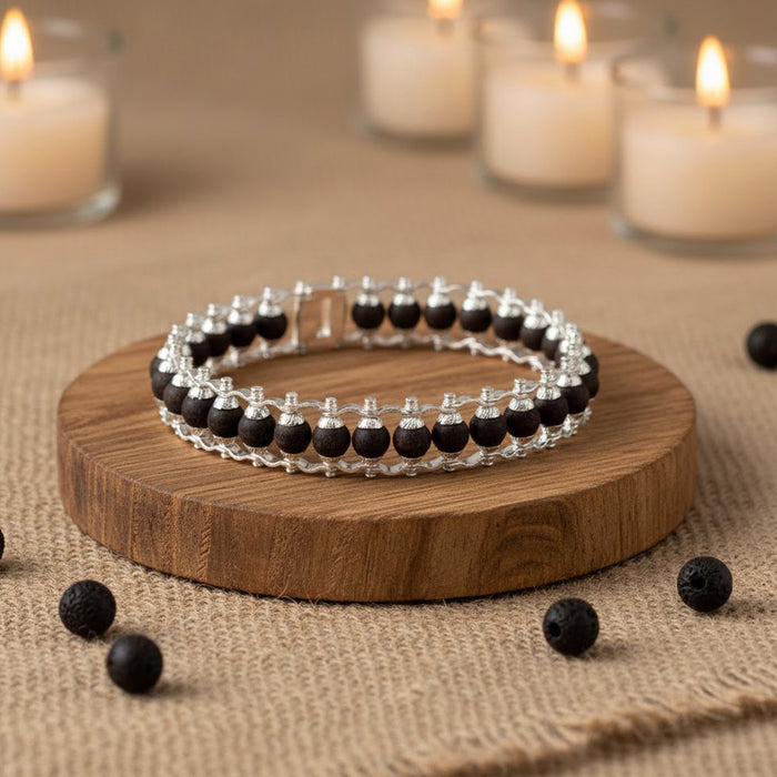 Silver Plated Karungali Bracelet with Premium PVD Coating – Spiritual Ebony Wood Wristwear for Protection and Style from Satvikstore.in India’s Largest Pooja Accessories Brand - www.satvikstore.in Govt Lab Certified 100% Original Karungali Wood mala online. Black Ebony wood karungali Malai online | satvikstore.in. Best selling and No 1 Karungali mala