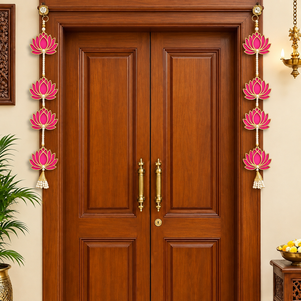 2 Pc 15.5 Inch Red Lotus Latkan Decorative Toran/Wall Hanging