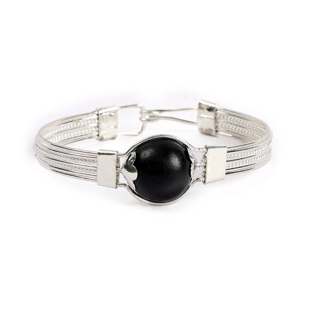 Ebony Wood Karungali Silver Plated Kada Authentic Spiritual Wear