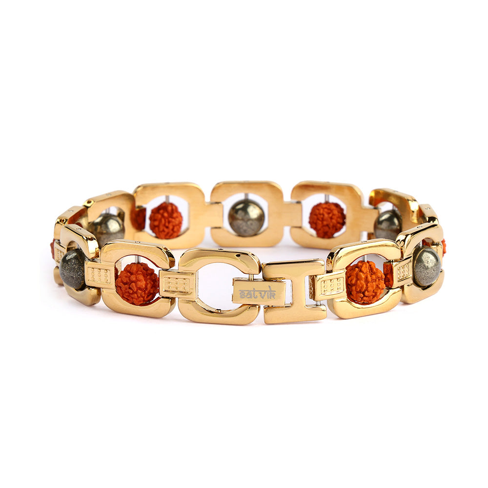 Gold Plated Pyrite Rudraksha Bracelet Premium IGP Coating