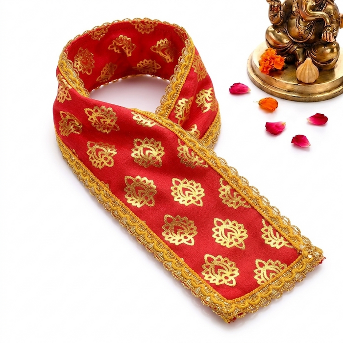 Red Printed Ganpati Idol Patka with Lace Border - 13 Inch