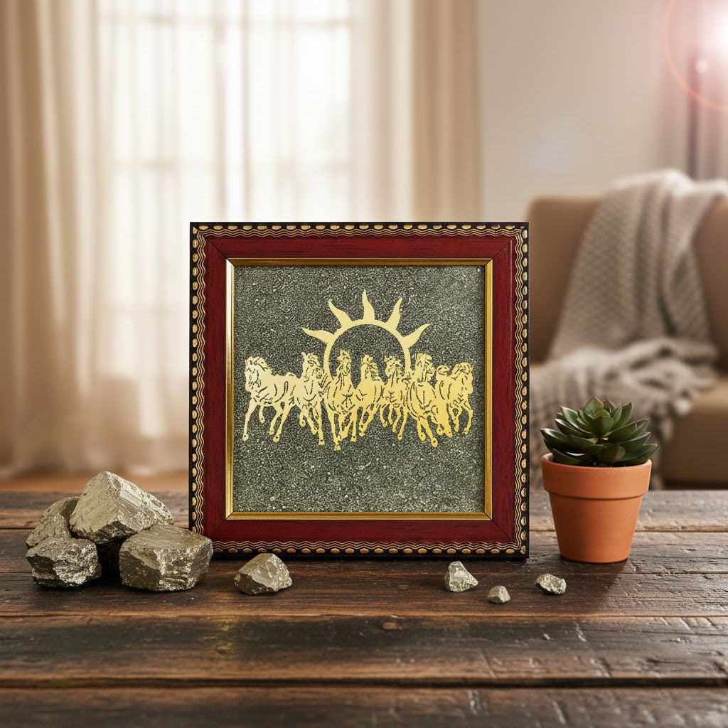 Decorative 7 horses pyrite frame for prosperity and success