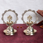 Brass Mor Kiran Chakra & Shankh Diya Pair 6.2 Inch