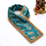 Blue & Gold Floral Brocade Ganpati Idol Patka with Fringe